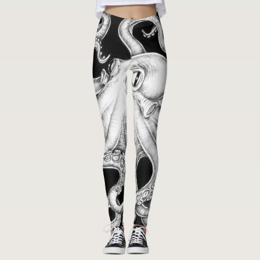 Octopus Black en White Ink Leggings (Voorkant)