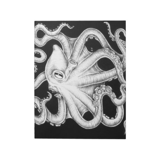 Octopus Black en White Ink Notitieblok (Linkerzijde)