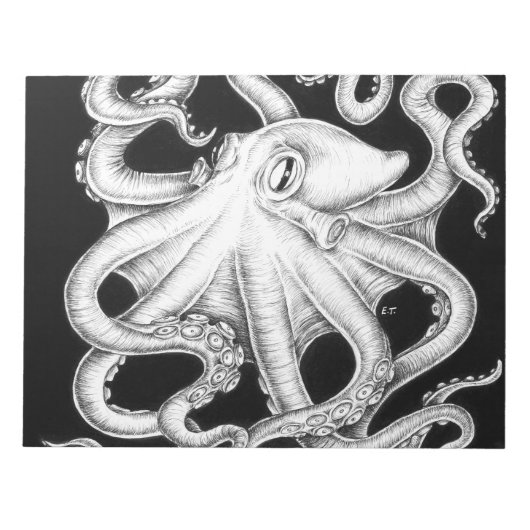 Octopus Black en White Ink Notitieblok (Voorkant)