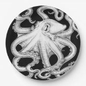 Octopus Black en White Ink Papieren Bordje (Voorkant)
