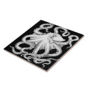 Octopus Black en White Ink Tegeltje (Zijkant)