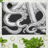 Octopus Black en White Ink Theedoek (Gevouwen)