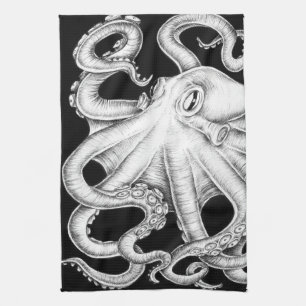 Octopus Black en White Ink Theedoek