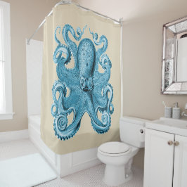 Octopus blauw douchegordijn