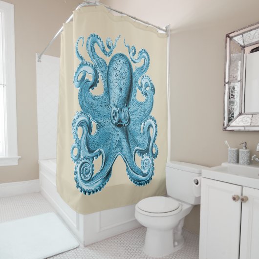 Octopus blauw  douchegordijn (In situ)