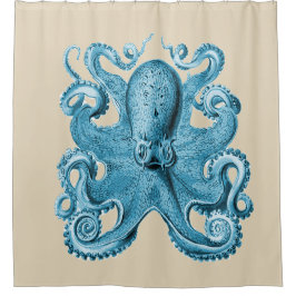 Octopus blauw  douchegordijn