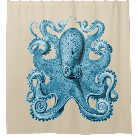Octopus blauw  douchegordijn (Voorkant)