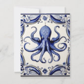 Octopus Blauw en Wit Zee Oceaanthema Feestdagenkaart (Voorkant)