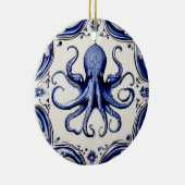 Octopus Blauw en Wit Zee Ocean thema Beach House Keramisch Ornament (Rechts)