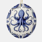Octopus Blauw en Wit Zee Ocean thema Beach House Keramisch Ornament (Links)