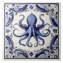 Octopus Blauw en Wit Zee Ocean thema Beach House