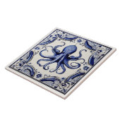 Octopus Blauw en Wit Zee Ocean thema Beach House Tegeltje (Zijkant)