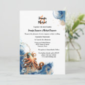 Octopus blauw oranje oceaan golven kust chic kaart (Staand voorkant)