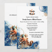 Octopus blauw oranje oceaan golven kust chic kaart (Voorkant / Achterkant)