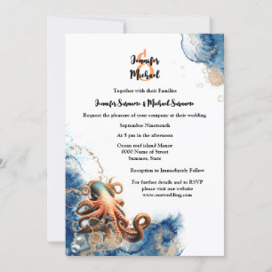 Octopus blauw oranje oceaan golven kust chic kaart