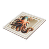 Octopus blauw sinaasappel 3D nautisch goud strand Tegeltje (Zijkant)