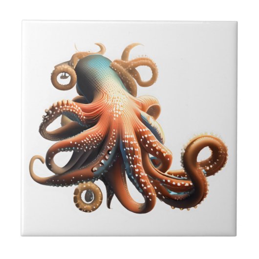 Octopus blauw sinaasappel 3D nautische strand them Tegeltje (Voorkant)