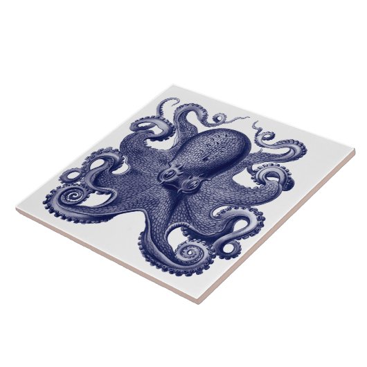 Octopus Blauw & Wit Tegeltje (Zijkant)