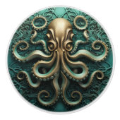 Octopus Blauwgroen en Copper Marine Life Aquatic Keramische Knop (Voorkant)