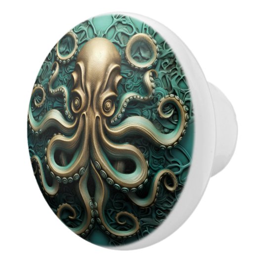 Octopus Blauwgroen en Copper Marine Life Aquatic Keramische Knop (Rechts)