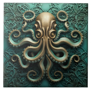 Octopus Blauwgroen en Copper Marine Life Aquatic Tegeltje