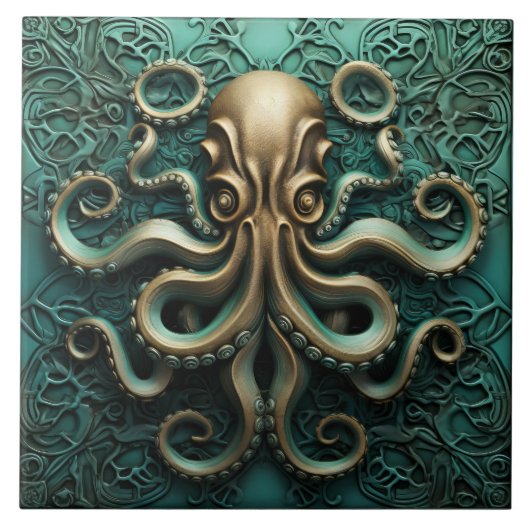 Octopus Blauwgroen en Copper Marine Life Aquatic Tegeltje (Voorkant)