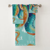 Octopus Blauwgroen Waterverf  kaart Bad Handdoek (Insitu)