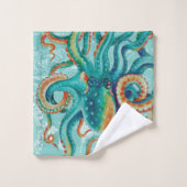 Octopus Blauwgroen Waterverf  kaart Bad Handdoek (Wasdoekje)