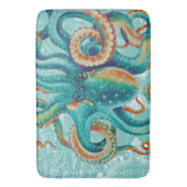 Octopus Blauwgroen Waterverf  kaart Badmat (Voorkant Verticaal)