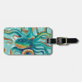 Octopus Blauwgroen Waterverf  kaart Bagagelabel (Voorkant horizontaal)