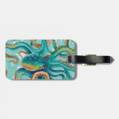 Octopus Blauwgroen Waterverf  kaart Bagagelabel (Achterkant horizontaal)