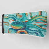 Octopus Blauwgroen Waterverf kaart Golfheadcover (Voorkant)