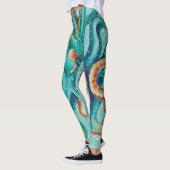 Octopus Blauwgroen Waterverf  kaart Leggings (Links)