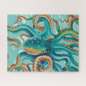 Octopus Blauwgroen Waterverf  kaart Legpuzzel (Horizontaal)