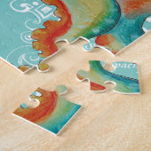 Octopus Blauwgroen Waterverf  kaart Legpuzzel (Zijkant)