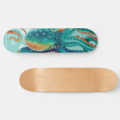 Octopus Blauwgroen Waterverf  kaart Persoonlijk Skateboard (Horizontaal)