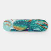 Octopus Blauwgroen Waterverf  kaart Persoonlijk Skateboard (Horizontaal)