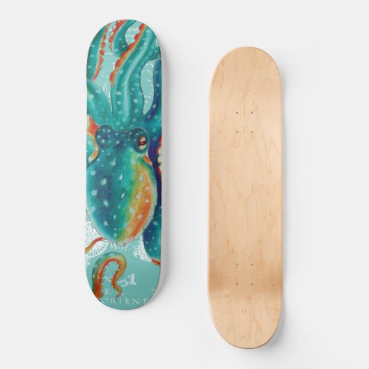 Octopus Blauwgroen Waterverf  kaart Persoonlijk Skateboard (Voorkant)