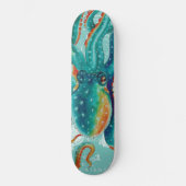 Octopus Blauwgroen Waterverf  kaart Persoonlijk Skateboard (Voorkant)