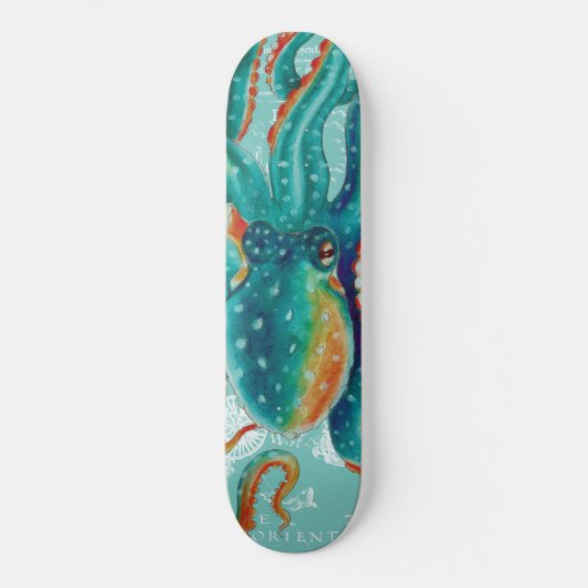 Octopus Blauwgroen Waterverf  kaart Persoonlijk Skateboard (Voorkant)