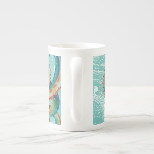 Octopus Blauwgroen Waterverf kaart Porselein Kop (Achterkant)