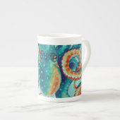 Octopus Blauwgroen Waterverf  kaart Porselein Kop (Voorkant rechts)