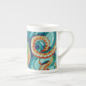 Octopus Blauwgroen Waterverf  kaart Porselein Kop (Rechts)