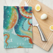 Octopus Blauwgroen Waterverf kaart Theedoek (Quarter Fold)