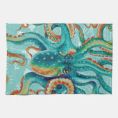 Octopus Blauwgroen Waterverf kaart Theedoek (Horizontaal)