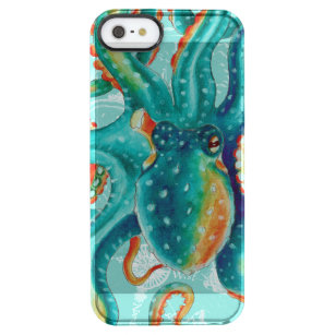 Octopus Blauwgroen Waterverf  kaart Doorzichtig iPhone SE/5/5s Hoesje