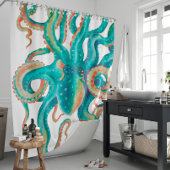 Octopus Blauwgroen Waterverf kunst Douchegordijn