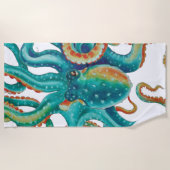 Octopus Blauwgroen Waterverf kunst Strandlaken (Voorkant)