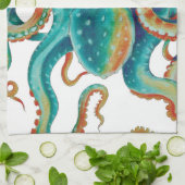 Octopus Blauwgroen Waterverf kunst Theedoek (Gevouwen)