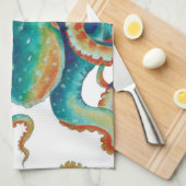 Octopus Blauwgroen Waterverf kunst Theedoek (Quarter Fold)